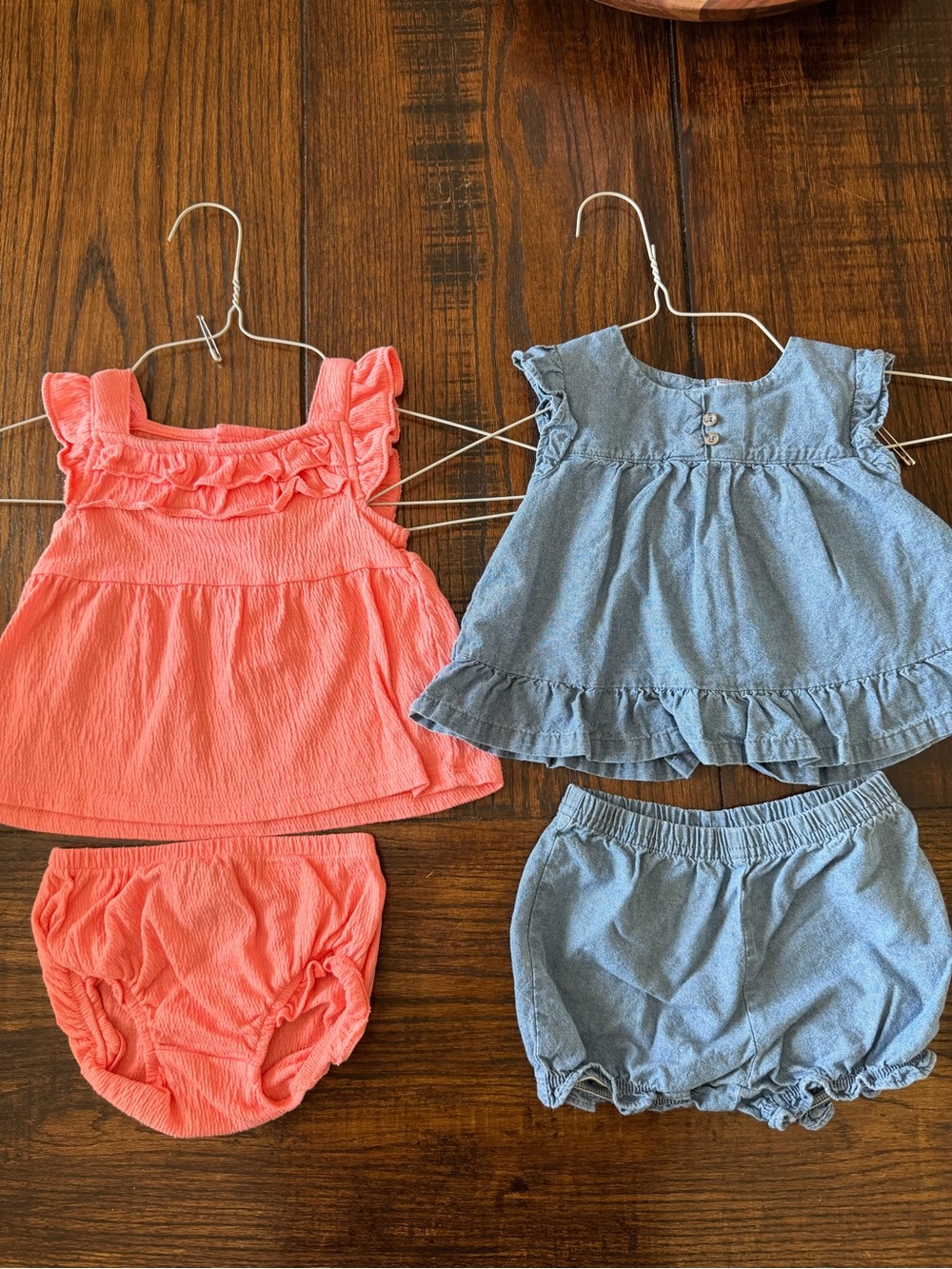 Bundle 2 Carters Ruffle Tank & Bloomers Set - Coral and Chambray denim